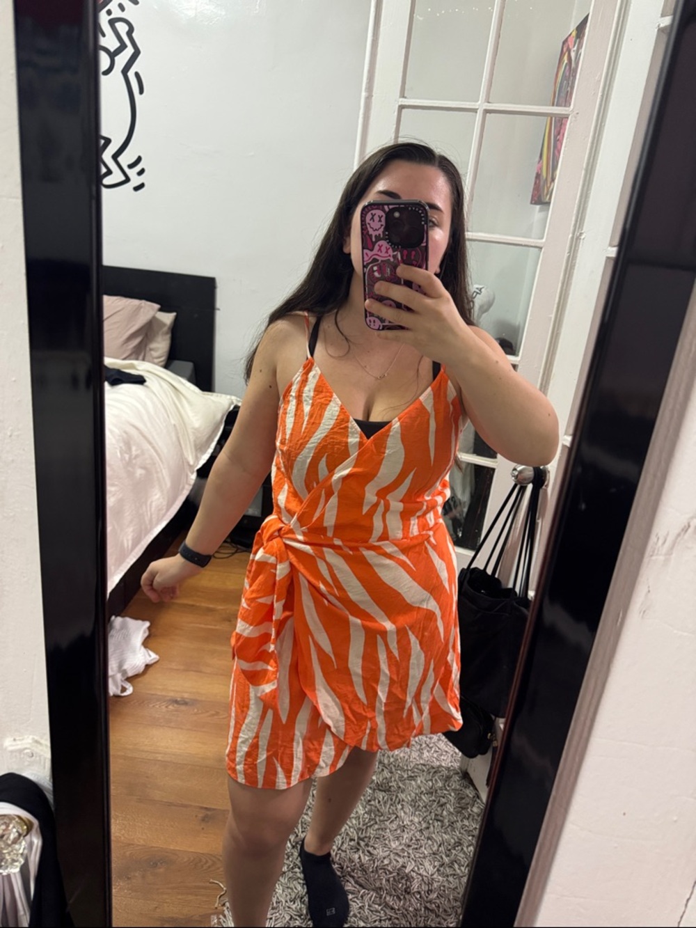 H&M Orange and White Wrap Mini Dress